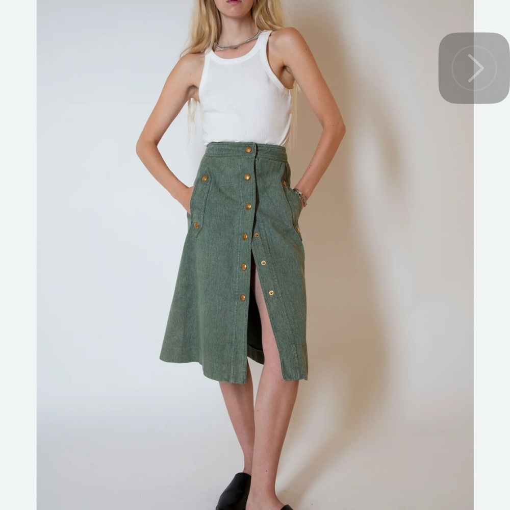 Celine Green denim midi skirt Button-Front Skirt vintage in great condition